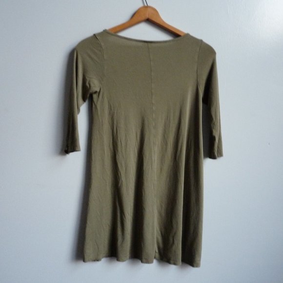 3/4 Sleeve Fit and Flare Lattice Neck Dress, Olive - Picture 3 of 3